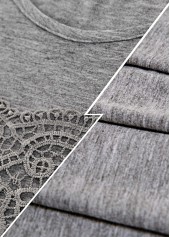 Half Sleeve Lace Panel Grey Soft T Shirt