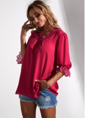 Lantern Sleeve Secret Garden Lace Panel Blouse