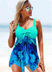 Bowknot Printed Asymmetric Hem Mint Green Swimdress Top-No Bottom