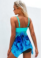 Bowknot Printed Asymmetric Hem Mint Green Swimdress Top-No Bottom