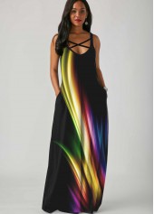Side Pocket Spaghetti Strap Printed Maxi Dress