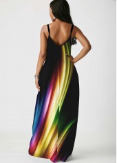 Side Pocket Spaghetti Strap Printed Maxi Dress