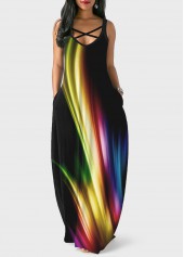 Side Pocket Spaghetti Strap Printed Maxi Dress