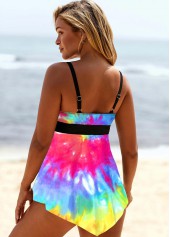 Rainbow Color Lace Up Tie Dye Swimdress Top-No Bottom