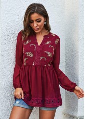 Paisley Lantern Sleeve Lace Stitching Boho Vibe Blouse 