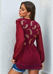Paisley Lantern Sleeve Lace Stitching Boho Vibe Blouse 