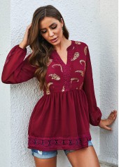 Paisley Lantern Sleeve Lace Stitching Boho Vibe Blouse 