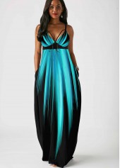 Spaghetti Strap Palm Leaf Print Side Pocket Mint Green Dress