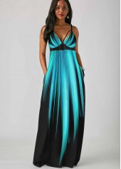 Spaghetti Strap Palm Leaf Print Side Pocket Mint Green Dress