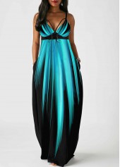 Spaghetti Strap Palm Leaf Print Side Pocket Mint Green Dress