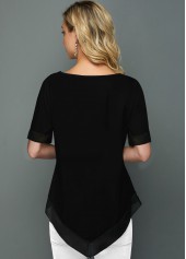 Printed Asymmetric Hem Split Neck Mint Green Blouse