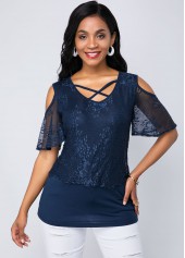 V Neck Criss Cross Short Sleeve T Shirt