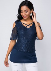 V Neck Criss Cross Short Sleeve T Shirt