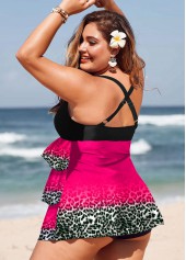 Leopard Print Layered Hem Plus Size Swimdress Top-No Bottom
