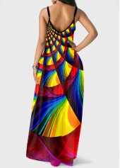Rainbow Color Geometric Print Side Pocket Maxi Dress