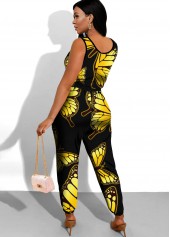 Side Pocket Butterfly Print Black Jumpsuit