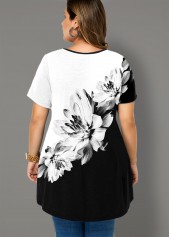 Floral Print Cross Strap Plus Size T Shirt