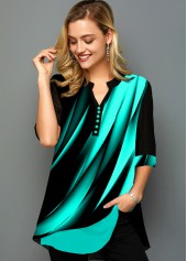 Spaghetti Strap Three Quarter Sleeve Printed Blouse