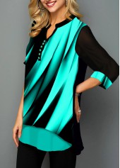 Spaghetti Strap Three Quarter Sleeve Printed Blouse