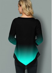 Tribal Print Gradient Asymmetric Hem Blouse