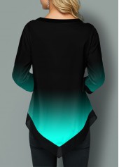 Tribal Print Gradient Asymmetric Hem Blouse