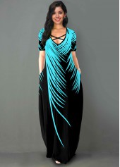 Palm Leaf Print Side Pocket Maxi Dress