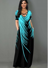 Palm Leaf Print Side Pocket Maxi Dress