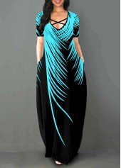 Palm Leaf Print Side Pocket Maxi Dress