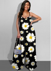 Spaghetti Strap Wide Leg Daisy Print Jumpsuit