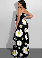 Spaghetti Strap Wide Leg Daisy Print Jumpsuit