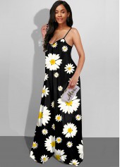 Spaghetti Strap Wide Leg Daisy Print Jumpsuit