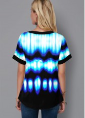 Lace Up Short Sleeve Tie Dye Blouse