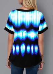 Lace Up Short Sleeve Tie Dye Blouse