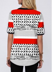 Split Neck Short Sleeve Geometric Print Blouse