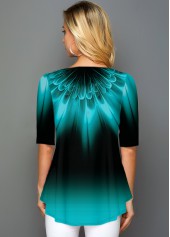 Tribal Print Button Detail Gradient T Shirt