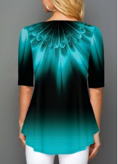 Tribal Print Button Detail Gradient T Shirt