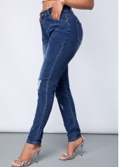 Acid Washed Shredded Slant Pocket Jeans