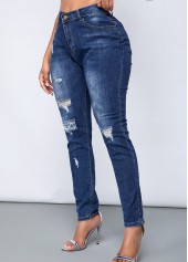 Acid Washed Shredded Slant Pocket Jeans