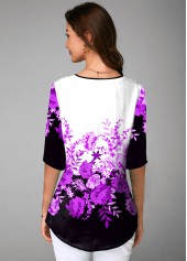 Half Sleeve Floral Print Split Neck Blouse