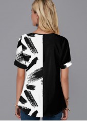 Split Neck Short Sleeve Printed Blouse