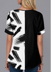 Split Neck Short Sleeve Printed Blouse