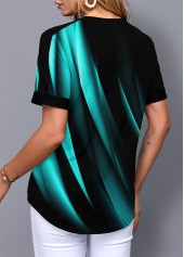 Split Neck Gradient Short Sleeve Printed Blouse