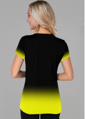 Short Sleeve Sunflower Print Gradient T Shirt