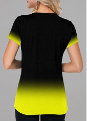 Short Sleeve Sunflower Print Gradient T Shirt