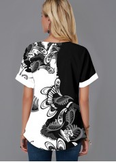 Split Neck Short Sleeve Paisley Print Blouse