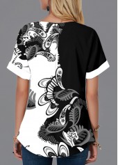 Split Neck Short Sleeve Paisley Print Blouse