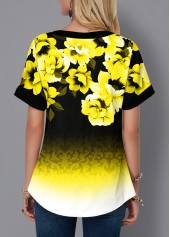 Lace Up Gradient Floral Print Blouse