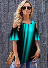 Cold Shoulder Round Neck Printed T Shirt