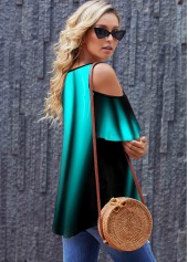 Cold Shoulder Round Neck Printed T Shirt