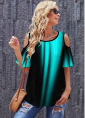 Cold Shoulder Round Neck Printed T Shirt